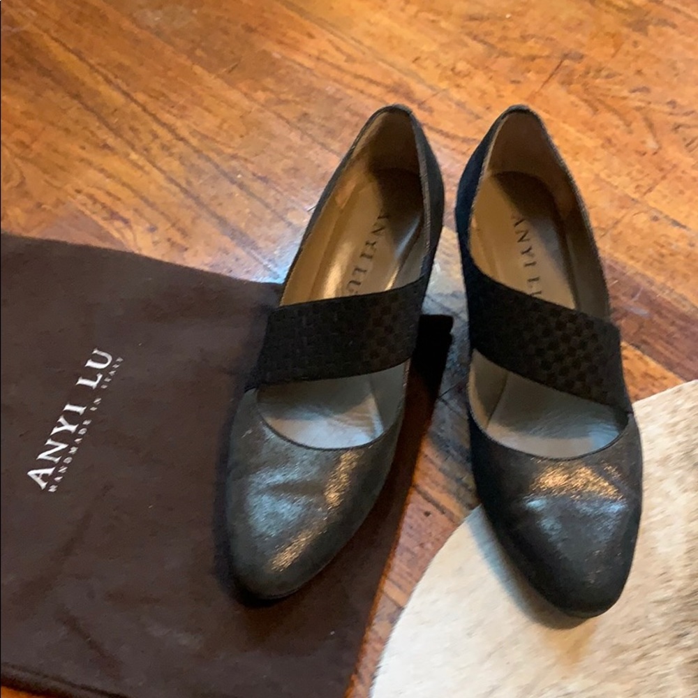 Anyi Lu Wedge Sparkle Brown Heels sz 37